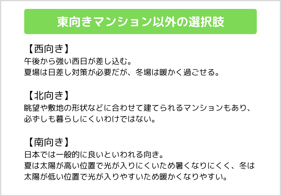 東向きマンション以外の選択肢